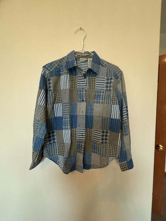 Cabin Creek Tops - Cabin Creek Petite Women's Long Sleeve Patchwork Pattern Button Down Shirt